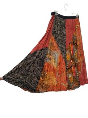 Vintage Carole Little II Rust Bohemian Patchwork Full Maxi Skirt 14 XL